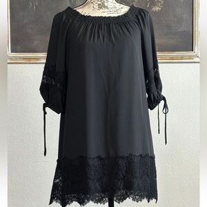 Loft Womens Size XXSP Black Lace Shift Lined 3/4 Sleeve Dress